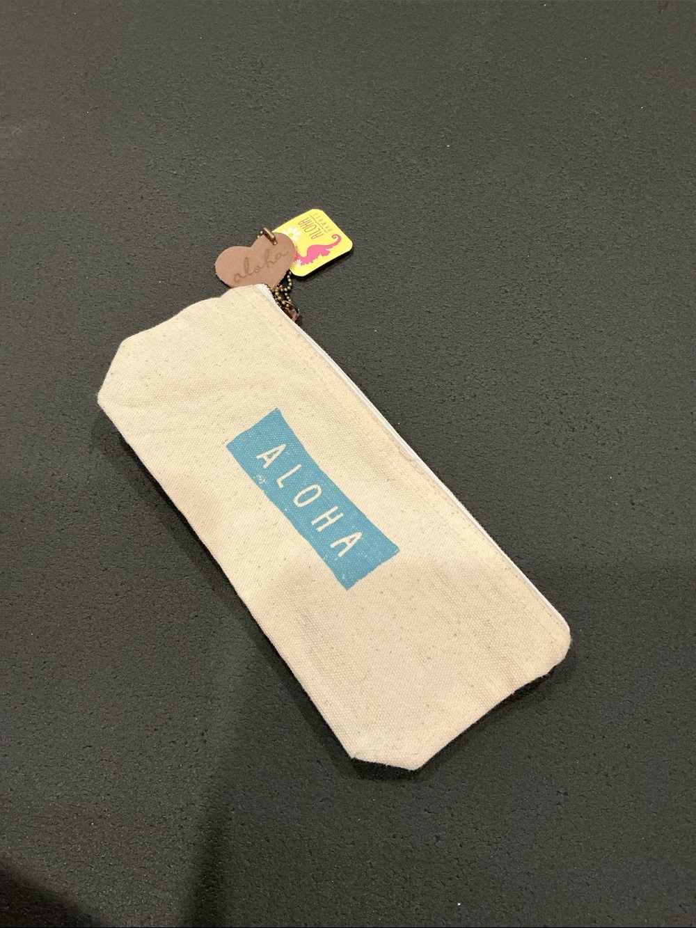 ALOHA Natural Canvas Pouch with Blue ALOHA Print! NWTs!